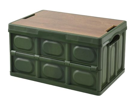 Maxbell Collapsible Storage Bin Container with Wooden Lid for Indoor Fishing Outdoor Dark Green 30L Fashion