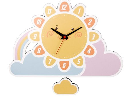 Cartoon Wall Clock with Pendulum Wooden Decorative Clock for School Nursery Sun Online