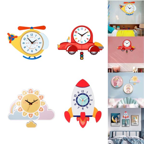 Cartoon Wall Clock with Pendulum Wooden Decorative Clock for School Nursery Plane Online Sale