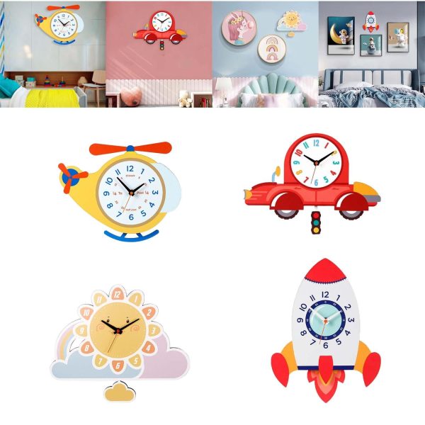 Cartoon Wall Clock with Pendulum Wooden Decorative Clock for School Nursery Plane Online Sale